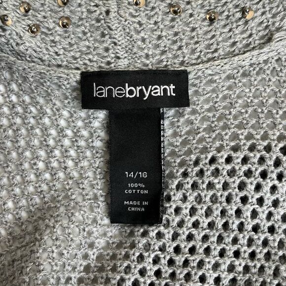 Lane Bryant Gray Duster Vest Waterfall Neck Sequin Beads Open Weave Women 14/16 - Picture 7 of 11